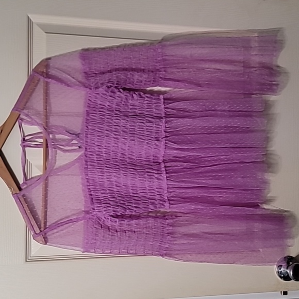 Romeo & Juliet Couture Lavender Lace Ruffle Long Sleeve Tunic Women's S NWT